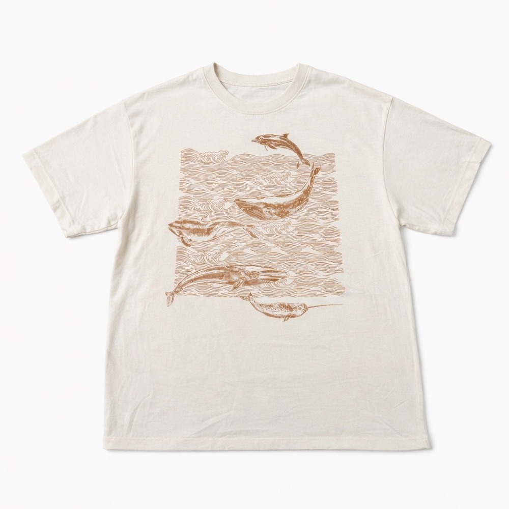 Isaac Morris Dolphin Whale Graphic T Shirt Mens Small Beige Ocean Animal Tee